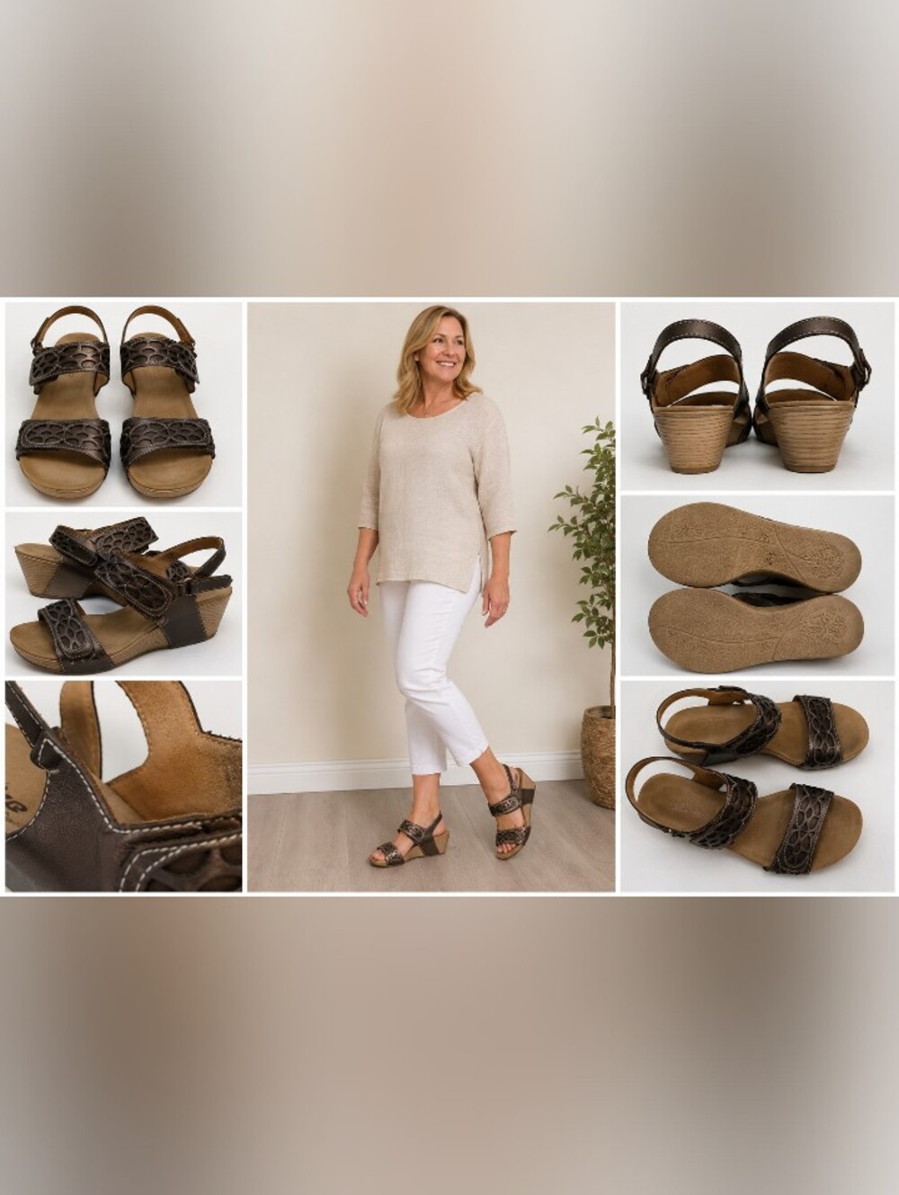 clarks bendables leather cutout wedge sandals brown size 7m